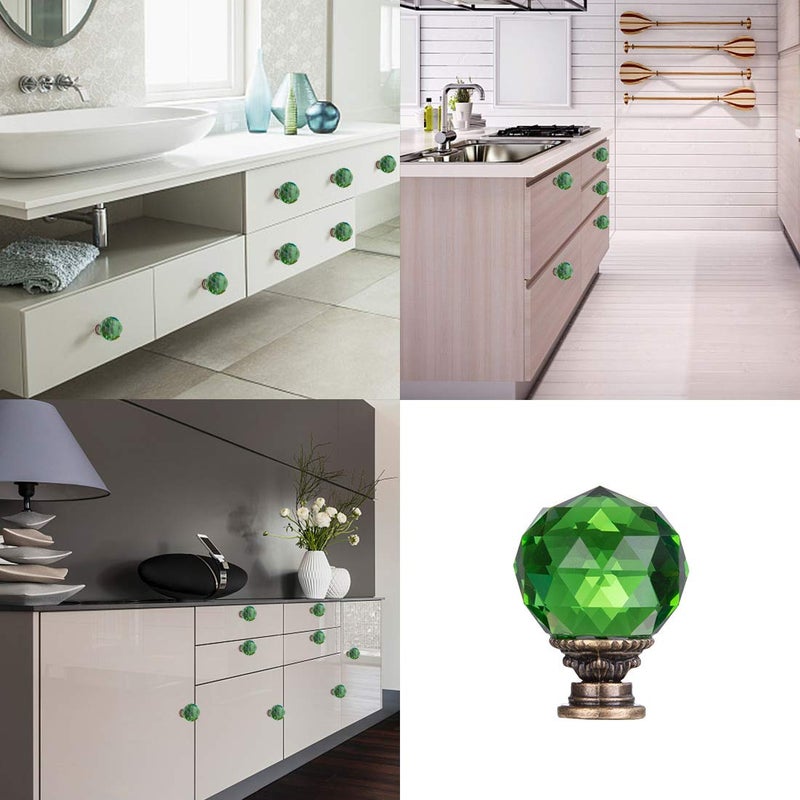 LONGWIN 10 Pack Crystal Kitchen Cabinet Knobs Pulls Handles 30mm Vintage Round Glass Ball Knob for Dresser Drawers Bathroom Cupboard Wardrobe Green - Image 3